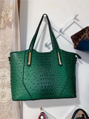 Green Snakeskin Embossed Tote Bag